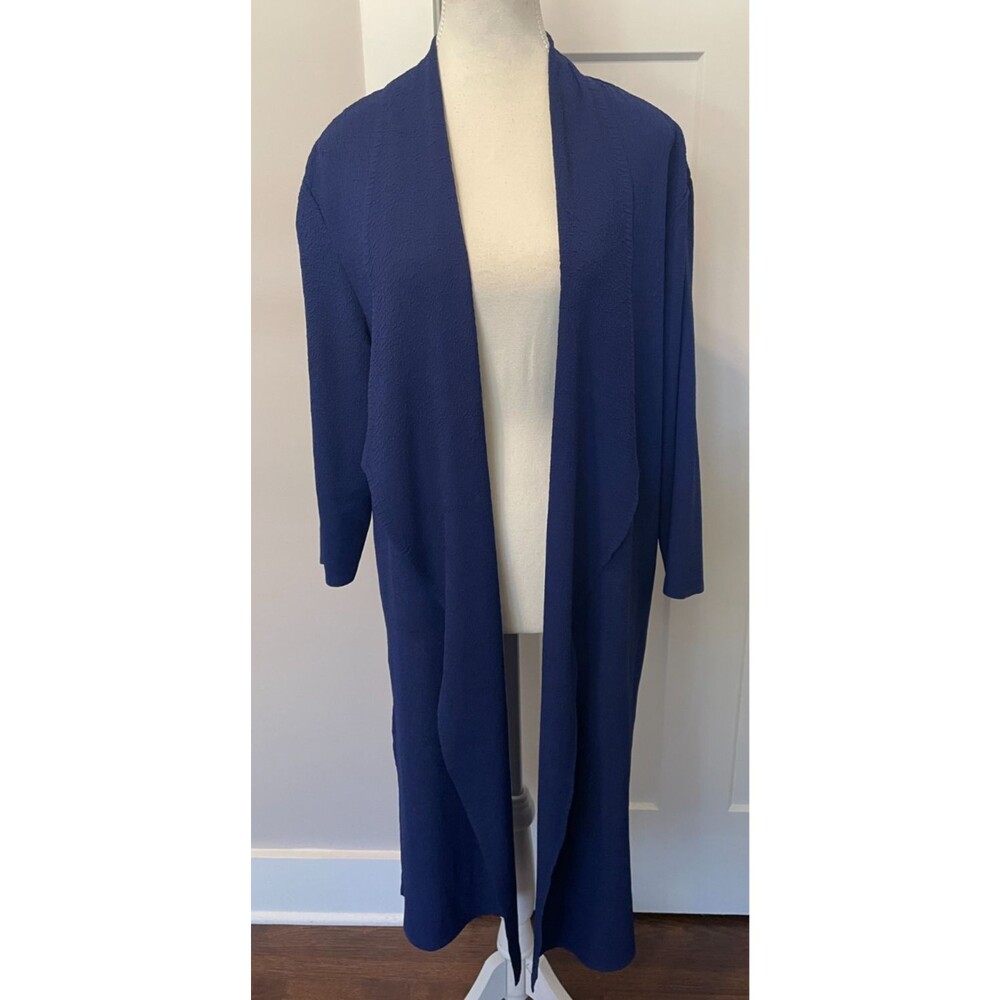 CHICOS Travelers Womens Open CARDIGAN 3/4 Sleeve BLUE Textured Size 2 (L/12)